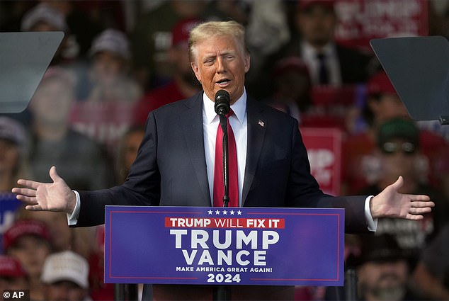 Former President Donald Trump, the Republican presidential candidate, speaks at a campaign rally in North Carolina on Saturday.