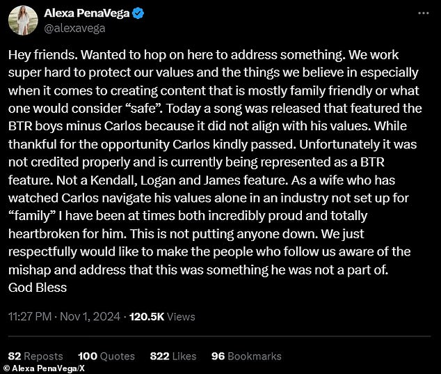 Alexa posted a long statement on X (formerly Twitter)