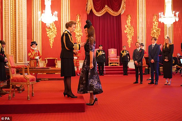 Davina McCall being appointed MBE by the Princess Royal at Buckingham Palace