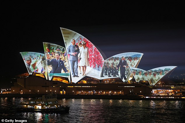 Images from previous royal visits projected onto the Sydney Opera House on October 18