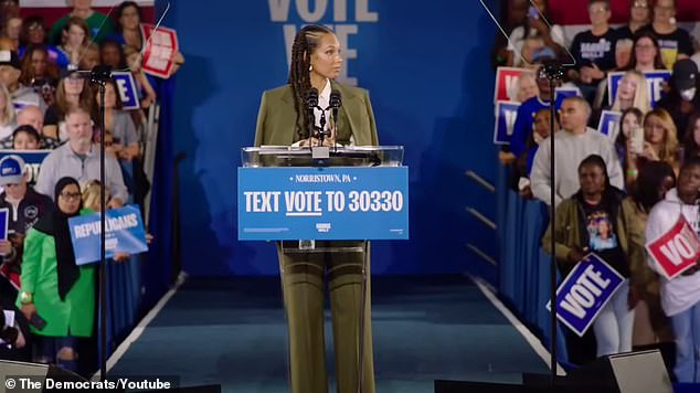 Singer Alicia Keys speaking at a Kamala Harris rally in Norristown, Pennsylvania, on November 2.