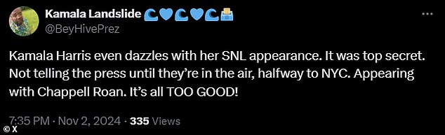 Someone else added: 'Kamala Harris even wows with her appearance on SNL. It was top secret