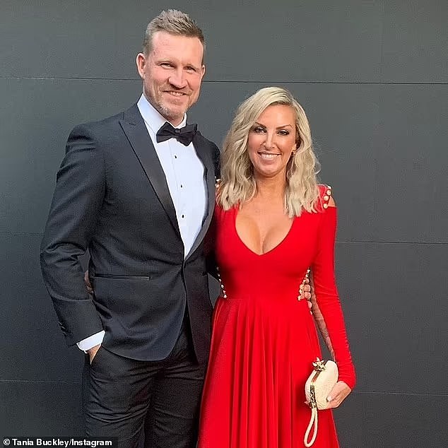 Tania Buckley split from AFL Nathan Buckley in January 2020, but did not confirm their split until December the following year. Both in the photo