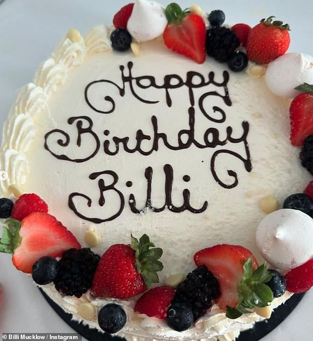 They presented her with a delicious cake, decorated with her name and fresh fruit.