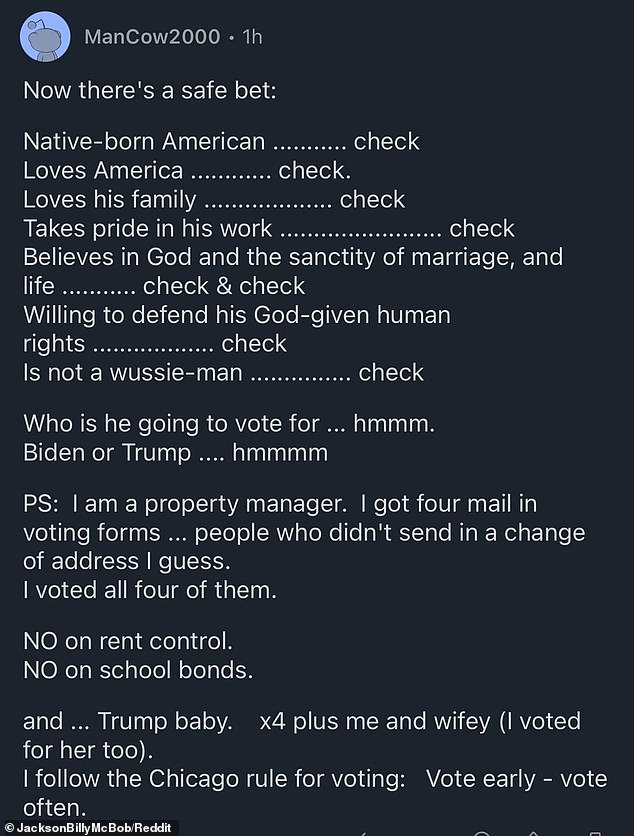 The property manager said he received four ballots mailed to tenants who had not updated their voting address and used them to vote for the former president.