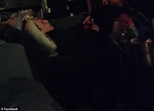 In one photograph, the bald TV legend appears to be sleeping on a sofa in his Melbourne home, without one of his trademark hats and with his mouth open.