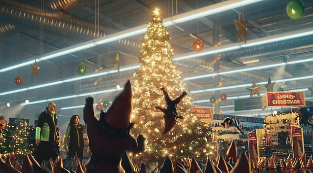 Another group of gnomes is tasked with decorating the store's Christmas tree, while a clumsy animated ornament manages to break his leg, twice.