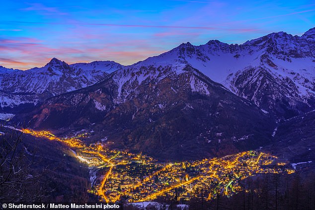 Sunset view of Bardonecchia in the Susa Valley in the Italian region of Piedmont