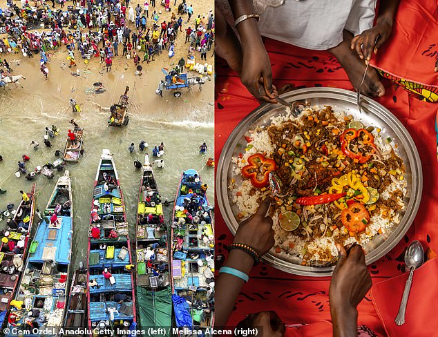 Visitors to Senegal should try ceebu jën, the national dish of fish, rice and vegetables.