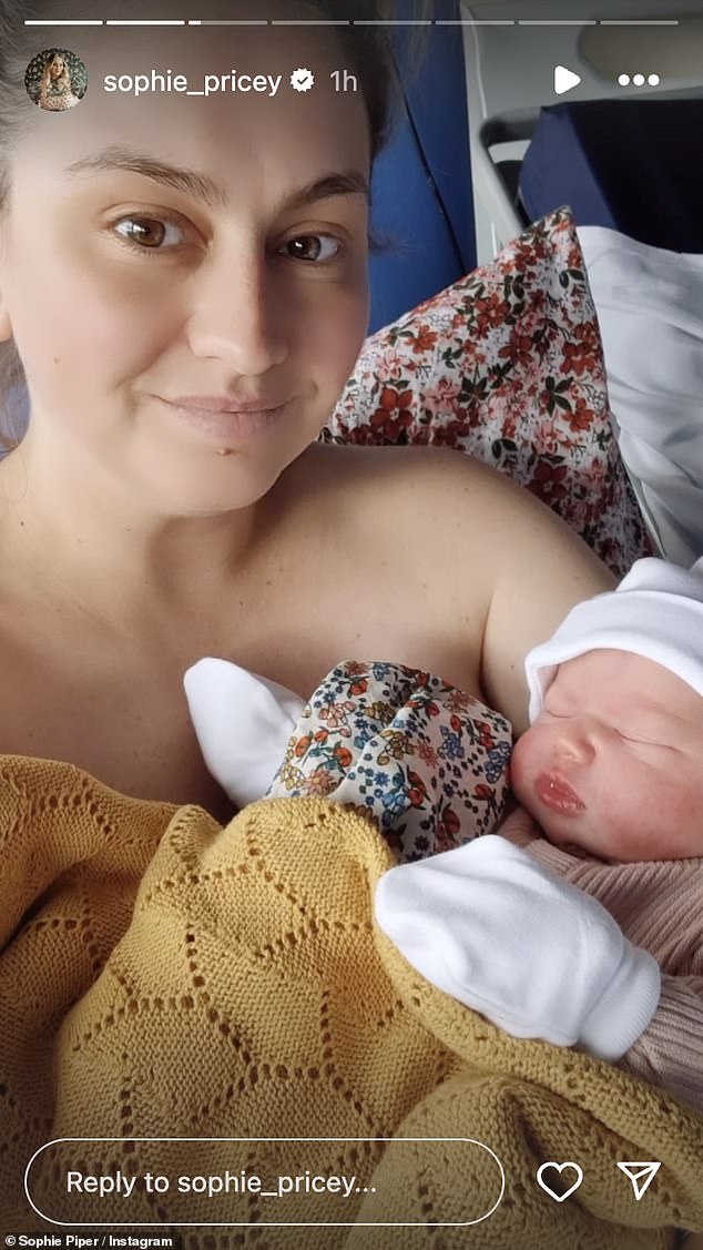 Sophie gave birth to a baby girl named Olive Florence Beatrix Brooks on Friday via a planned C-section and shared beautiful photos cradling her daughter in the hospital alongside her husband Harry Brooks.