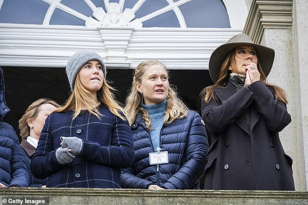 Queen Mary and Princess Josephine looked tense as they watched the hunt.