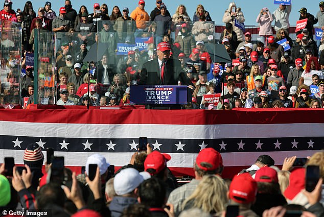 Trump rallied in Litiz, Pennsylvania, on Sunday morning and spent minutes talking about the bulletproof glass in front of him.