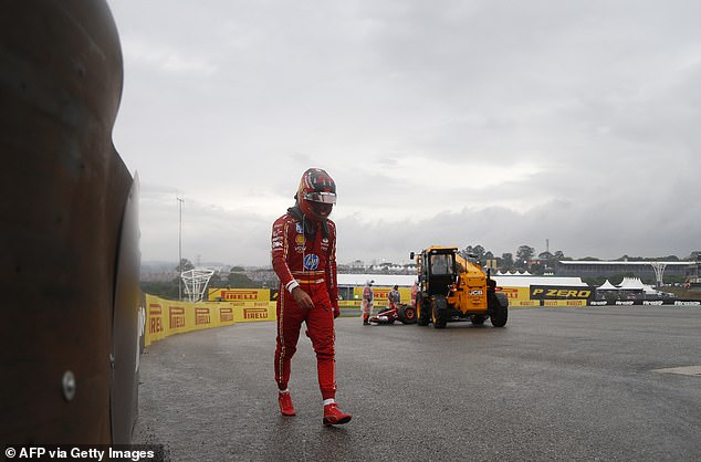 Ferrari driver Carlos Sainz also crashed in Sunday's race amid wet and wild conditions.