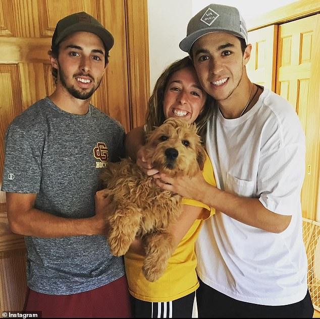 The brothers are seen with their sister, Katie, who postponed their wedding after his death.