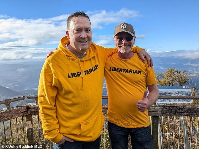 NSW Upper House MP John Ruddick (left) and Marc Hendrickx, a member of the advocacy group Right to Climb, (right) climbed the Wollumbin-Mount Warning summit trail on Saturday despite the track has been closed to the public since 2020.