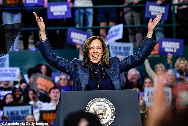 Two days before Election Day, Kamala Harris made four stops in the battleground state of Michigan on Sunday. He is pictured on the campus of Michigan State University in East Lansing.