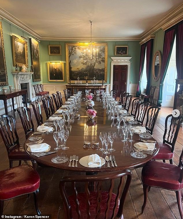 Karen is leaving Althorp imminently but hosted a final lunch for investors in the property's impressive dining room (pictured).