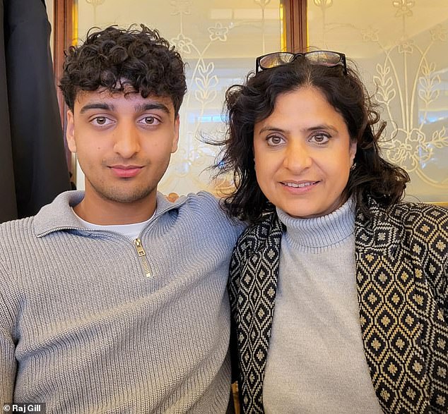 Raj Gill, 51, with his son Jeevan, 19, who is the same age as Cruz Beckham. Raj says he wouldn't be happy if he dated a woman 10 years older when he's not even an adult.