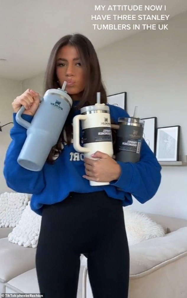 Manchester-based influencer Phoebe (pictured) bought three Stanley mugs, which would cost more than £100.