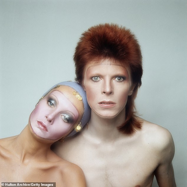 The couple, who have been dating since June, pulled out their best impressions of the legendary singers for their own version of the artwork from Bowie's 1973 album Pin Ups (pictured).