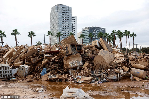 View of the mud and debris, after the heavy rains that caused flooding, in the La Torre neighborhood of Valencia