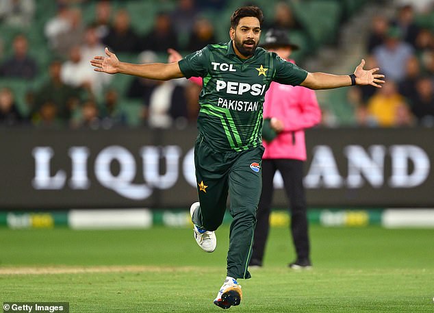 A lightning spell from Haris Rauf (pictured) saw Australia lose the wickets of Marnus Labuschagne and Glenn Maxwell in successive balls.