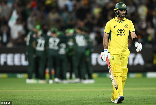 Maxwell (right) was dismissed for ducking, while opener Matthew Short was caught for a run.