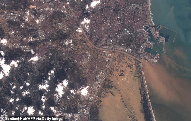 Satellite image shows serious flooding in Valencia on October 30 after heavy rain