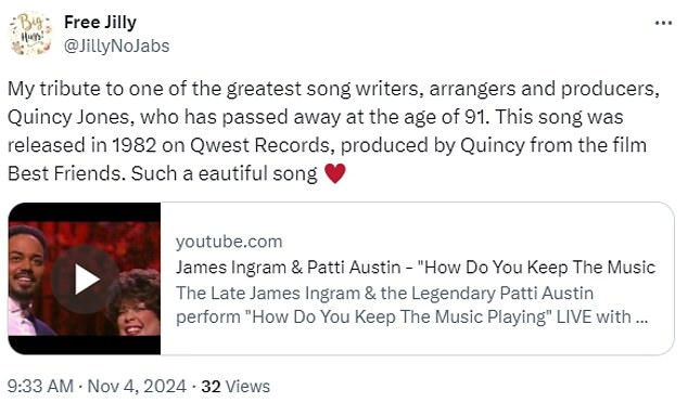 Another social media user shared a 1982 song produced by Jones.