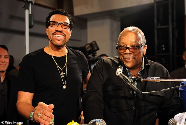 Lionel Richie and Quincy Jones at the 'We Are The World 25 Years for Haiti' recording session held at Jim Henson Studios in Hollywood in February 2010.