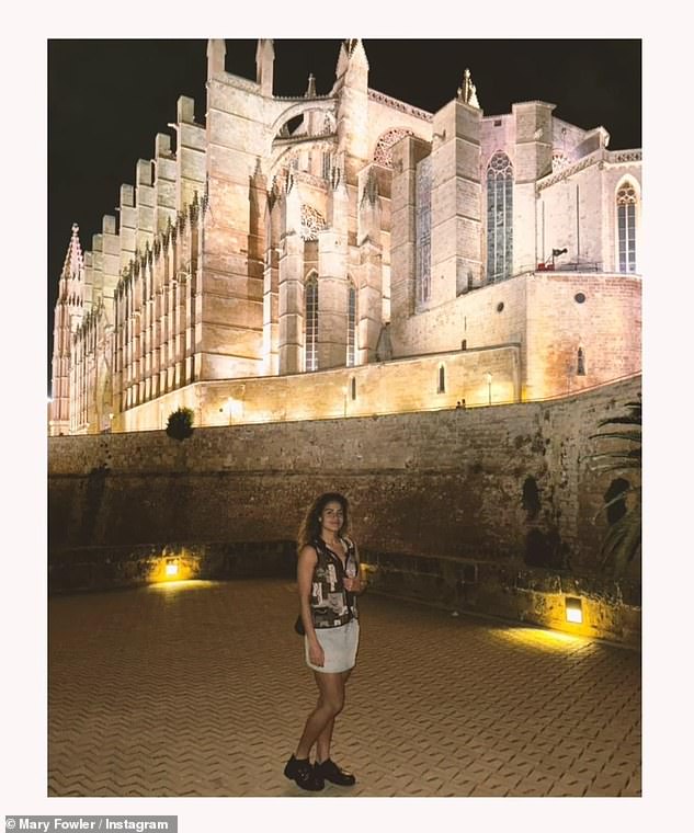 Fowler was photographed outside the Cathedral-Basilica of Santa María in Mallorca