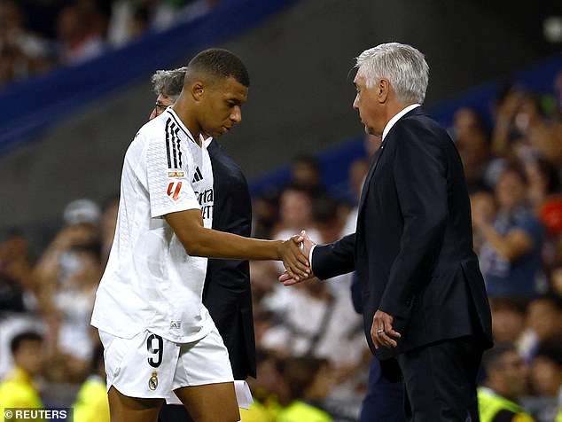 Madrid coach Carlo Ancelotti (right) is struggling to get the best out of Mbappé (left)