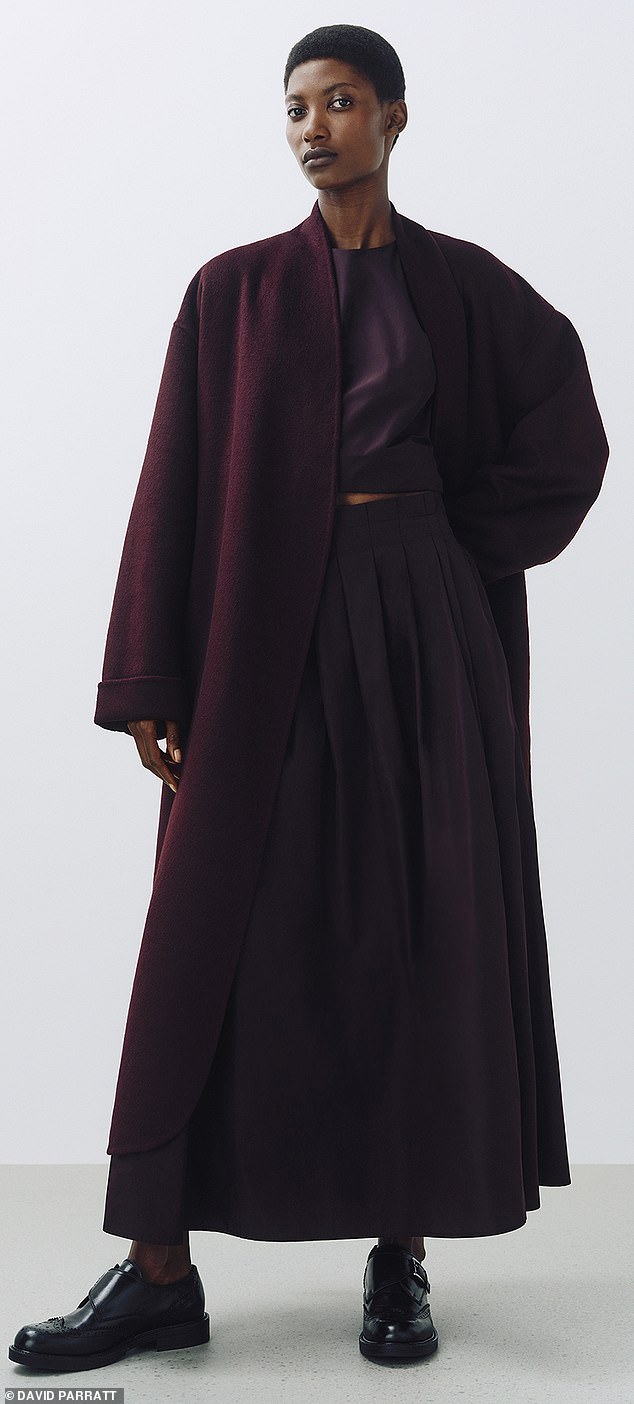 Double-front double-breasted coat in burgundy, £159, johnlewis.com