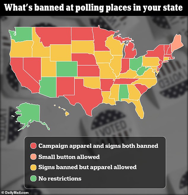 All U.S. states prohibit campaigning near polling stations, but all but a handful of states have stricter restrictions on passive advertising.