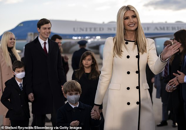 Ivanka is now married to Jared Kushner and has three children with him. Pictured: Ivanka, Jared Kushner and their children arrive at a farewell ceremony at Joint Base Andrews, Maryland, Jan. 20, 2021.