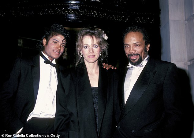 Michael Jackson, Peggy Lipton and Quincy Jones during Steve Ross and Courtney Sale's wedding reception, 1982 at the Plaza Hotel in New York