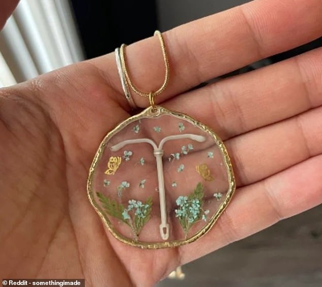 A creative Redditor shows how she turned her IUD into a resin pendant with flowers and butterflies framing it.