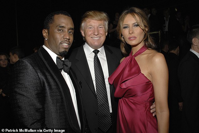 Patrick referenced Diddy's ties to Democrats but avoided any mention of the scandalized rap mogul's connections to Donald Trump (pictured with Coombs and Melania).