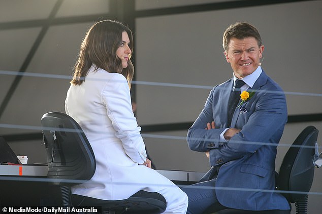 The Melbourne Cup is broadcast live on Channel Nine and Sarah Abo and Alex Cullen were seen backstage preparing to film ahead of the big event.