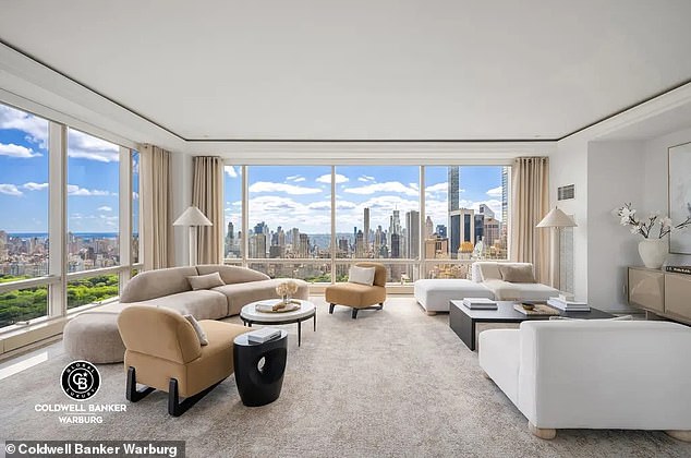 The property offers a huge living room with two walls of windows, offering panoramic views of Central Park, as well as a formal dining room with city views, according to a recent listing for a condo with the same floor plan selling for $19.75 million