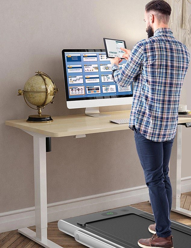 A standing desk is useful, but a treadmill next to the desk can be even better, as it will allow you to move around and costs as little as £200.