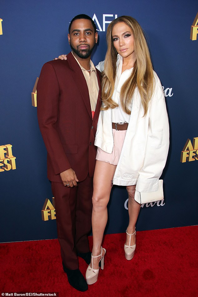 Lopez stars alongside When They See Us star Jharrel Jerome, who plays amateur wrestler Anthony Robles, who was born with one leg (pictured together at the Los Angeles premiere).