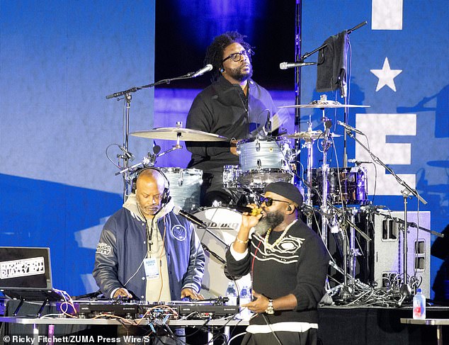 The former Special Advisor for Green Jobs in the Obama White House said these events are more of a hindrance to turning out voters than an advantage. Pictured: The Roots perform at a Harris campaign event in Philadelphia.