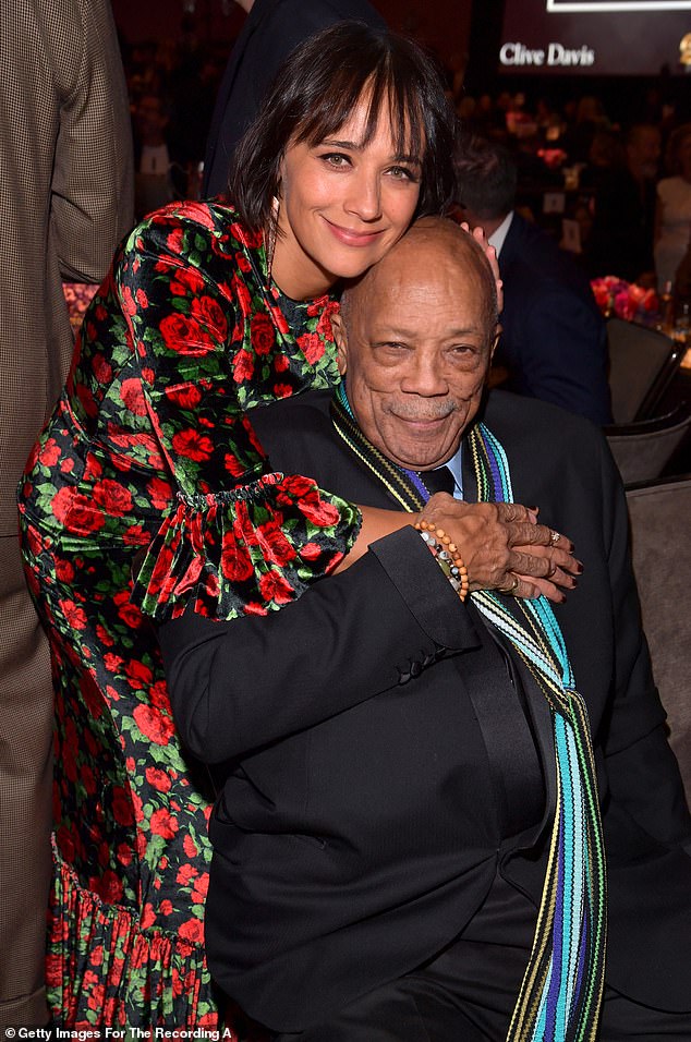 Quincy Jones with his daughter, Hollywood actress Rashida Jones, who played Karen Filippelli on The Office; seen in January 2020