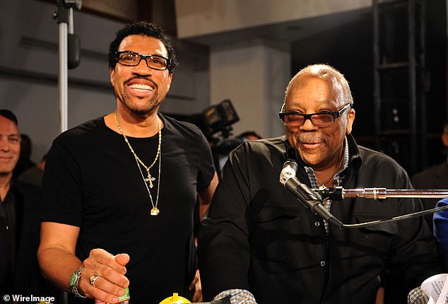 Lionel Richie and Quincy Jones at the 'We Are The World 25 Years for Haiti' recording session held at Jim Henson Studios in Hollywood in February 2010.