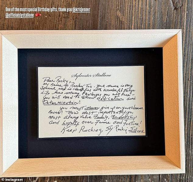 Stallone wrote on his personal stationery: “Dear Rocky, my name is Rocky too. Your name is very special, it is identified with wonderful things.'