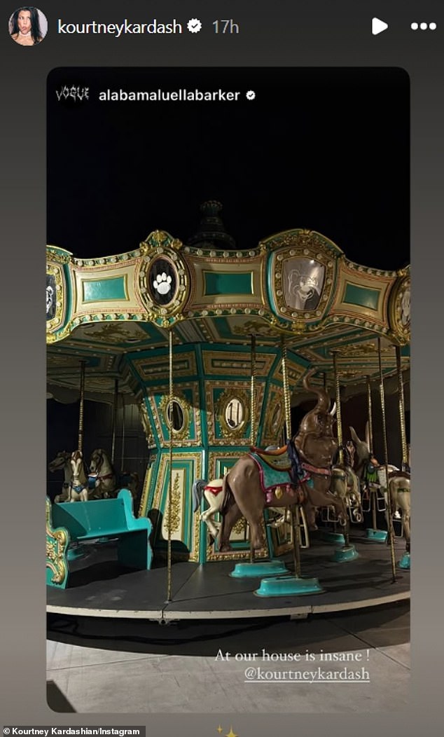 Barker's 18-year-old daughter Alabama, whom he shares with ex-wife Shoanna Moakler, attended her brother's birthday party when she posted a photo of a full-size carousel with the caption: 'At our house it's crazy!'