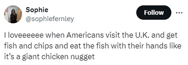 1730794328 907 American woman angers Brits after eating fish and chips using