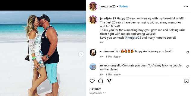 In fact, a quick look at Merrell's profile reveals a mid-September post in which he celebrates his 20th anniversary with his wife, @mrsjstar25.