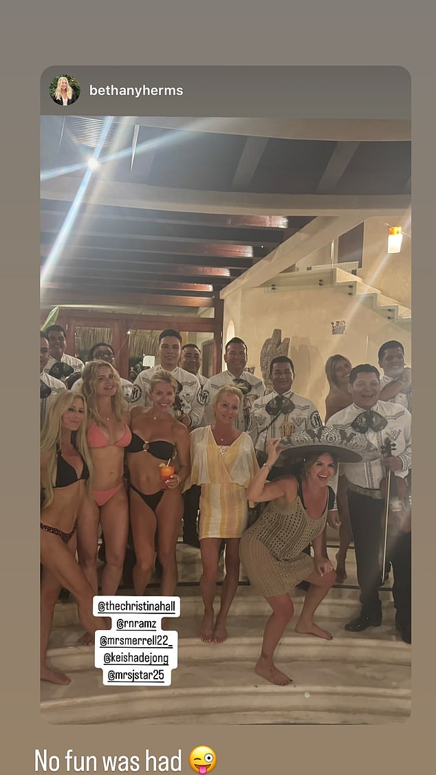 Haack's Instagram Story also includes a photo with several women, including Merrell's wife at the Mexican resort.